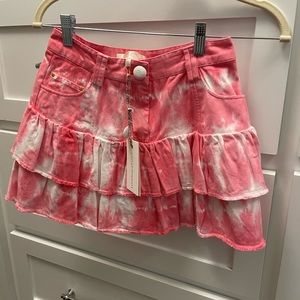 Loveshackfancy pink denim landen skirt hibiscus hand dye